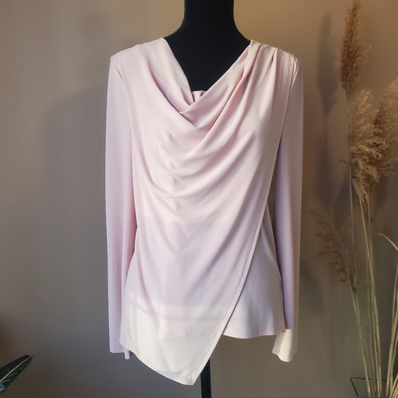 JONES NEW YORK Blush Pink Faux Wrap Blouse Top w Drape Neckline - Picture 3 of 12